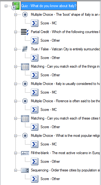 Score nodes displayed in quiz