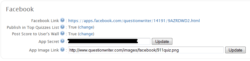 Settings for Facebook in Question Writer Tracker