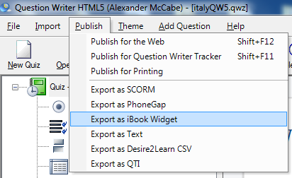 Export as iBooks Quiz Widget