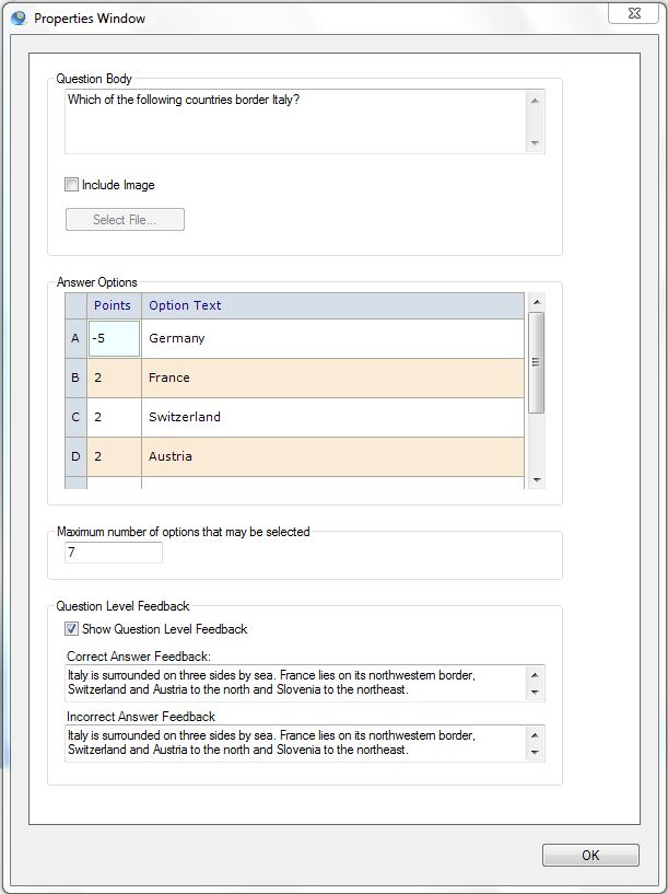 Question Writer Partial Credit Properties