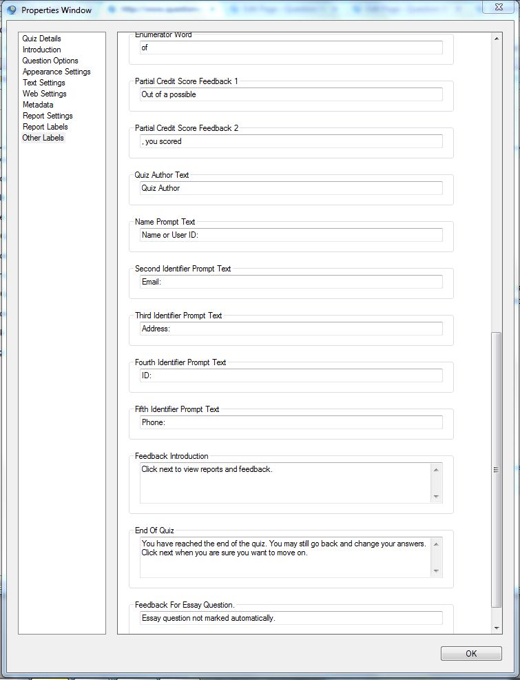 Question Writer Quiz Properties Other Labels