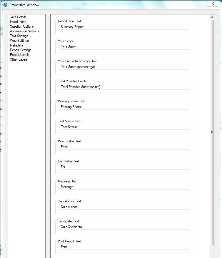 Question Writer Report Labels