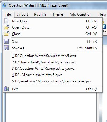 Question Writer quiz file options