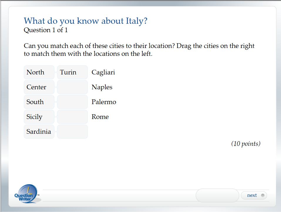 Question Writer Matching Question example